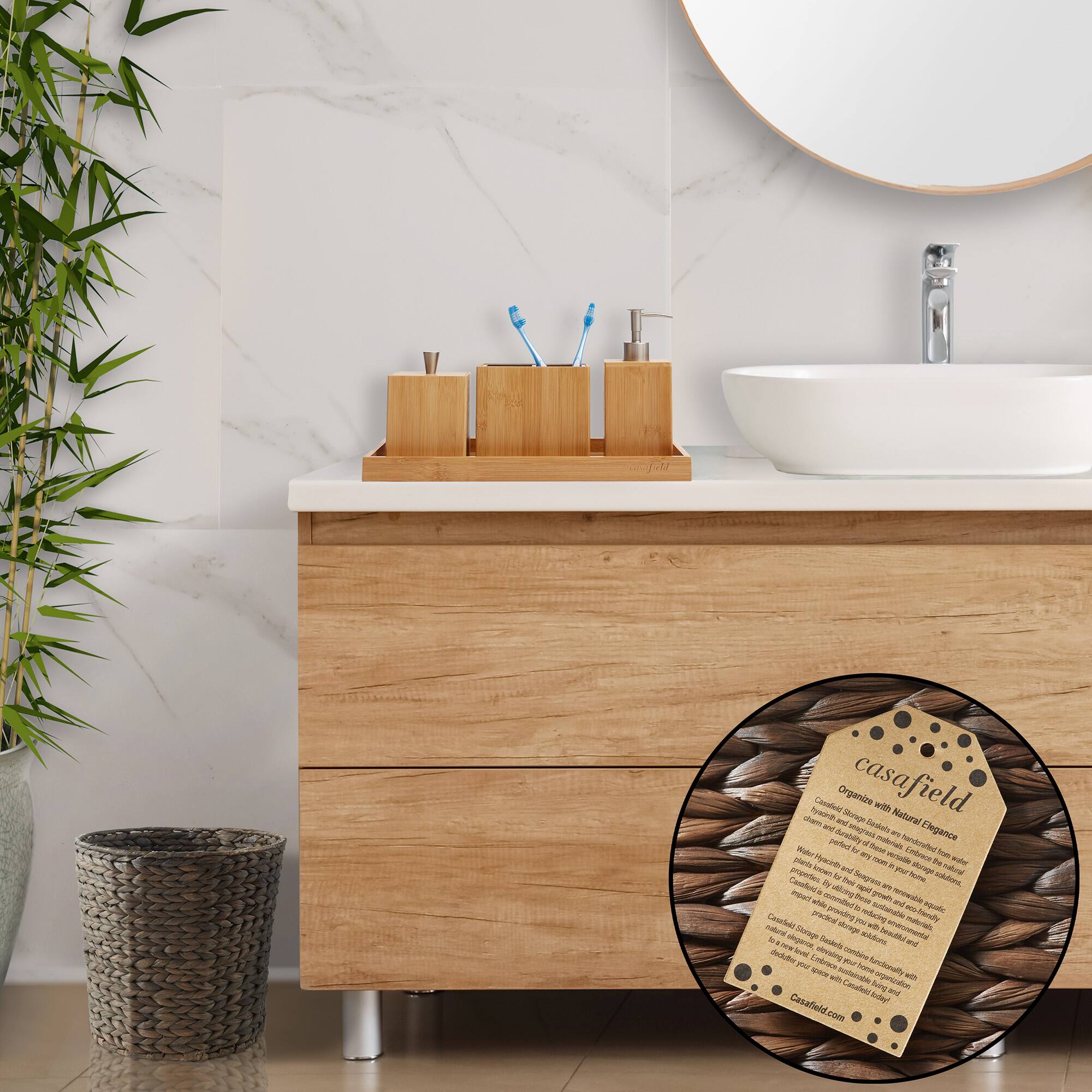 Organize with Natural Elegance

Organize with Natural Elegance. Casafield is a brand that offers a wide range of bathroom accessories made from natural materials, such as wood and marble, to create a harmonious and elegant look in your bathroom. Their products are designed to be both functional and stylish, with a focus on sustainability and quality.

Water-resistant and easy to clean, Casafield's products are perfect for any bathroom. They offer a variety of items, including toothbrush holders, soap dispensers, and tissue boxes, all made from natural materials that will add a touch of elegance to your space.

Casafield's products are designed to be durable and long-lasting, with a focus on sustainability and quality. They are perfect for any bathroom, whether you're looking to update your space or create a new one. Their products are available on their website, Casafield.com.
