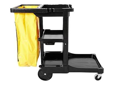 Front. RubberMaid - Rubbermaid Janitorial 3-Shelf Cleaning Cart with Bag (FG617388BLA) - Black.