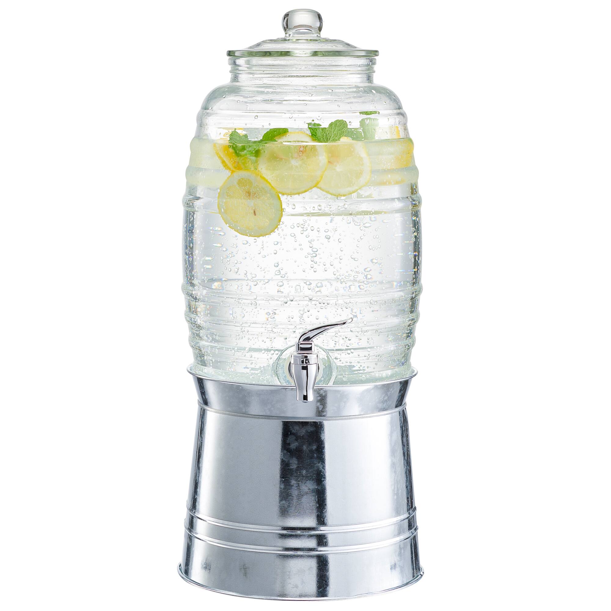 Angle. Style Setter - Oak Grove Dispenser with Glass Lid & Galvanized Base 320 OZ. - Clear.