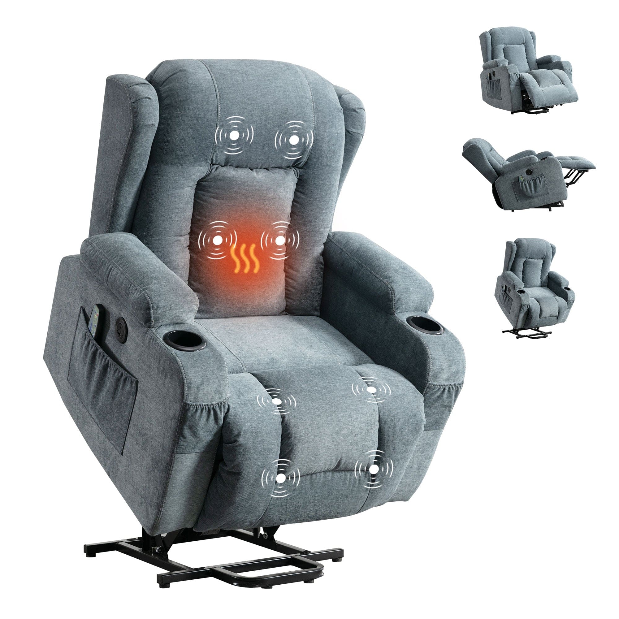 Front. Boyel Living - Power Lift Recliner Chair Recliners with Heat and Massage Recliner Chair - Blue.