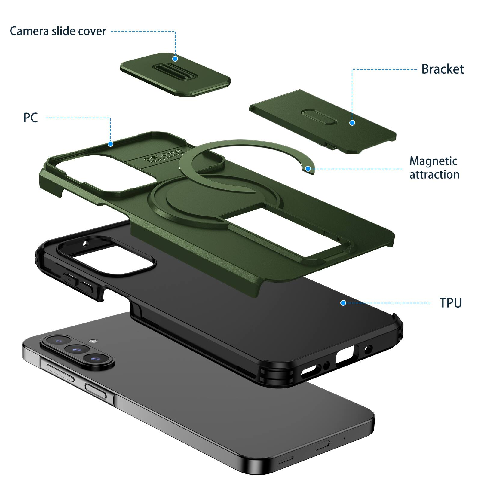 Camera slide cover  
Bracket  
PC  
Magnetic attraction  
TPU