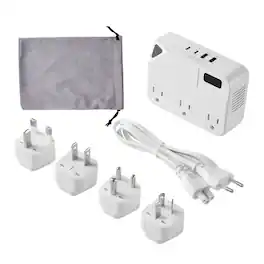 VEVOR - Voltage Converter, 220V to 110V, International Universal Travel Adapter with 4 USB Ports (2 USB C), 3 AC Sockets - White