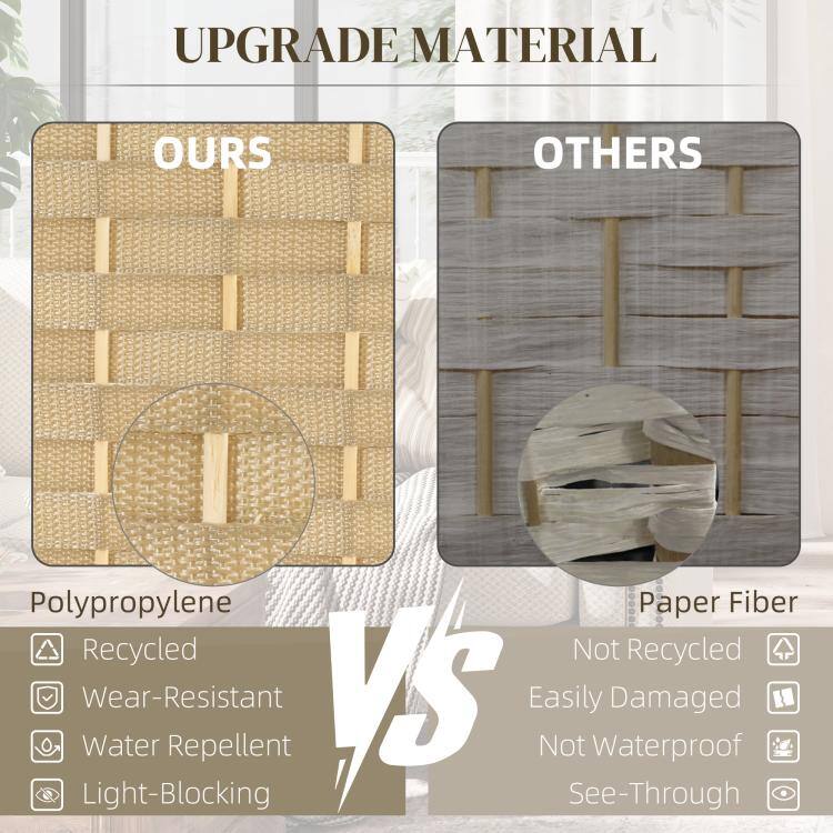 UPGRADE MATERIAL

OURS
Polypropylene
- Recycled
- Wear-Resistant
- Water Repellent
- Light-Blocking

OTHERS
Paper Fiber
- Not Recycled
- Easily Damaged
- Not Waterproof
- See-Through