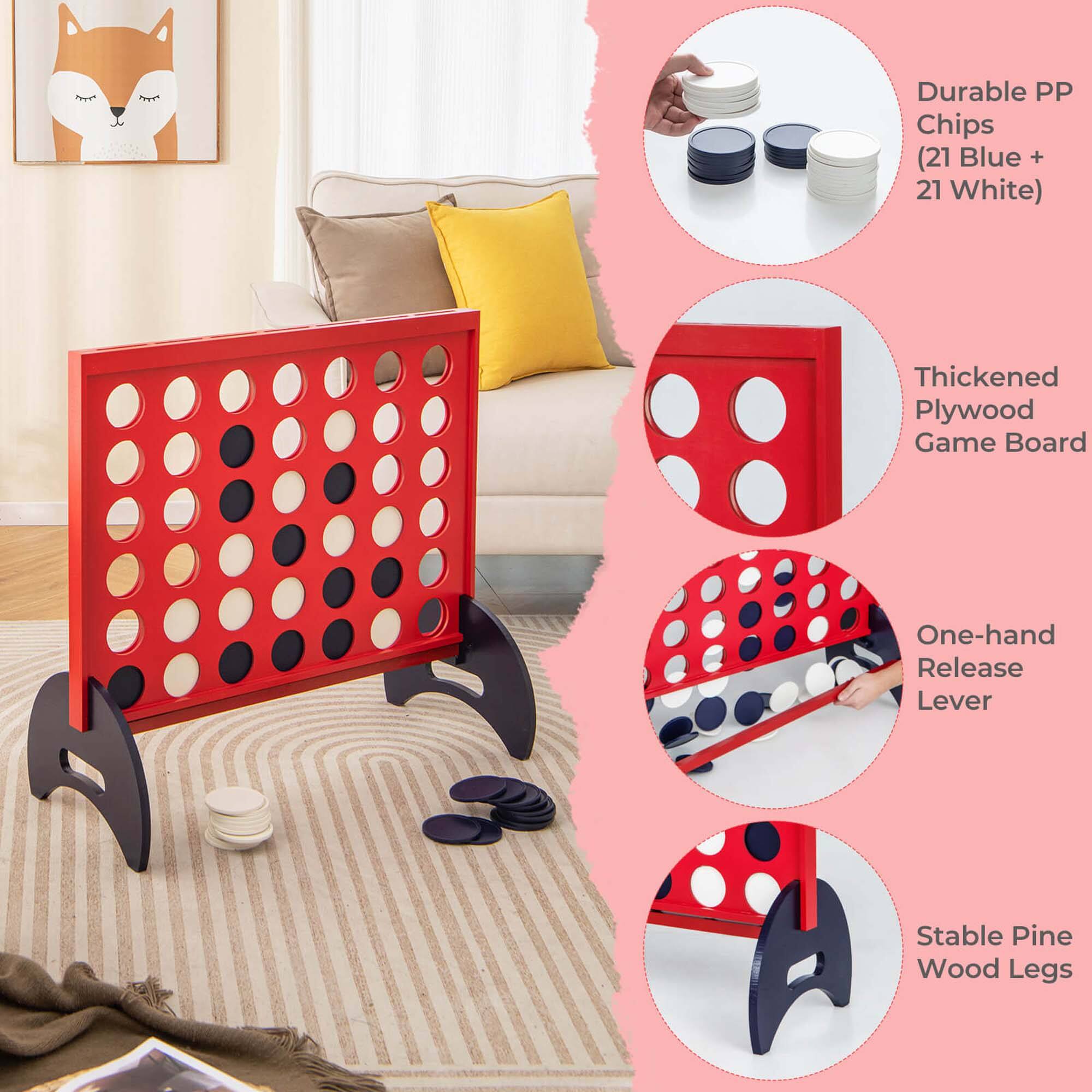 Durable PP Chips (21 Blue + 21 White), Thickened Plywood Game Board, One-hand Release Lever, Stable Pine Wood Legs