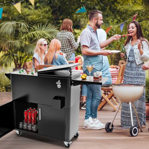 Alt View 7. Winado - 80QT Patio Cooler, Ice Chest with Storage Cabinet, Bottle Opener Drainage for Outdoor Cooler Party, Deck, Pool, Camping - Black.