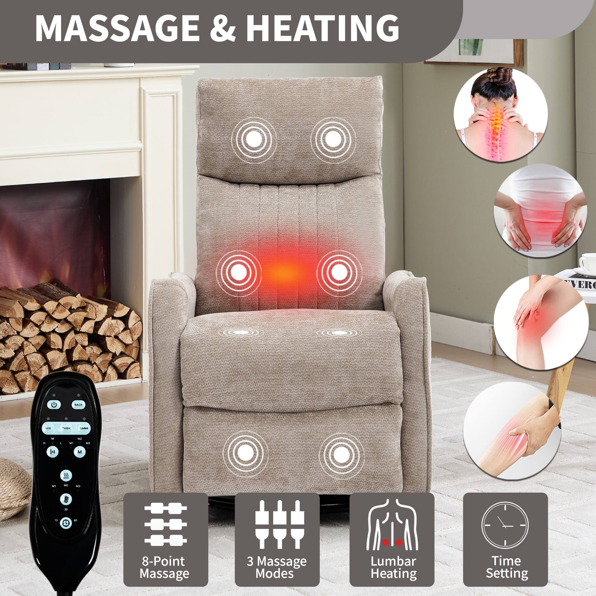 MASSAGE & HEATING

- 8-Point Massage
- 3 Massage Modes
- Lumbar Heating
- Time Setting