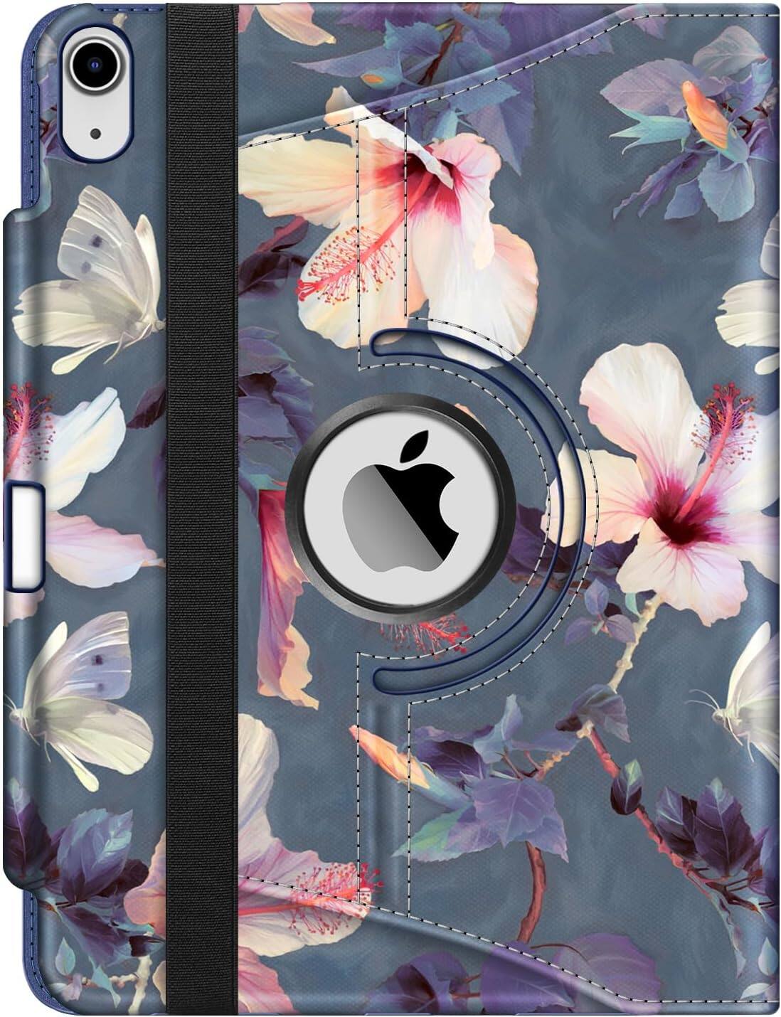Alt View 3. Fintie - Rotating Case for iPad (A16) 11-inch 2025 and iPad 10th Gen 10.9 inch 2022, 360° Swivel Stand Magnetic Shockproof Cover - Blooming Hibiscus.