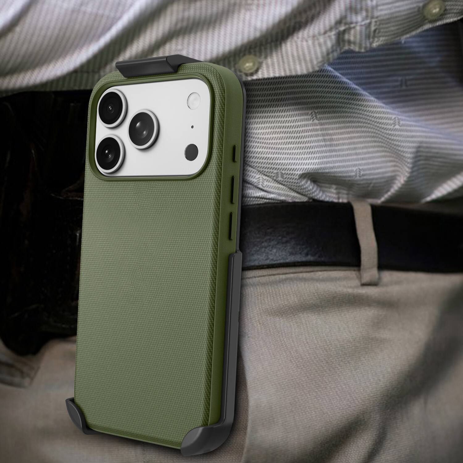 Alt View 7. Nakedcellphone - Woven Combo for iPhone 17 Pro Case - Compatible with MagSafe - with Rotating Belt Clip Holster Holder - Green.
