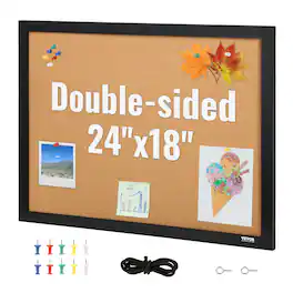 VEVOR - Cork Board, 24 x 18 inches, Double-sided Bulletin Board with MDF Sticker Frame, Vision Board Includes 10 Pushpins
