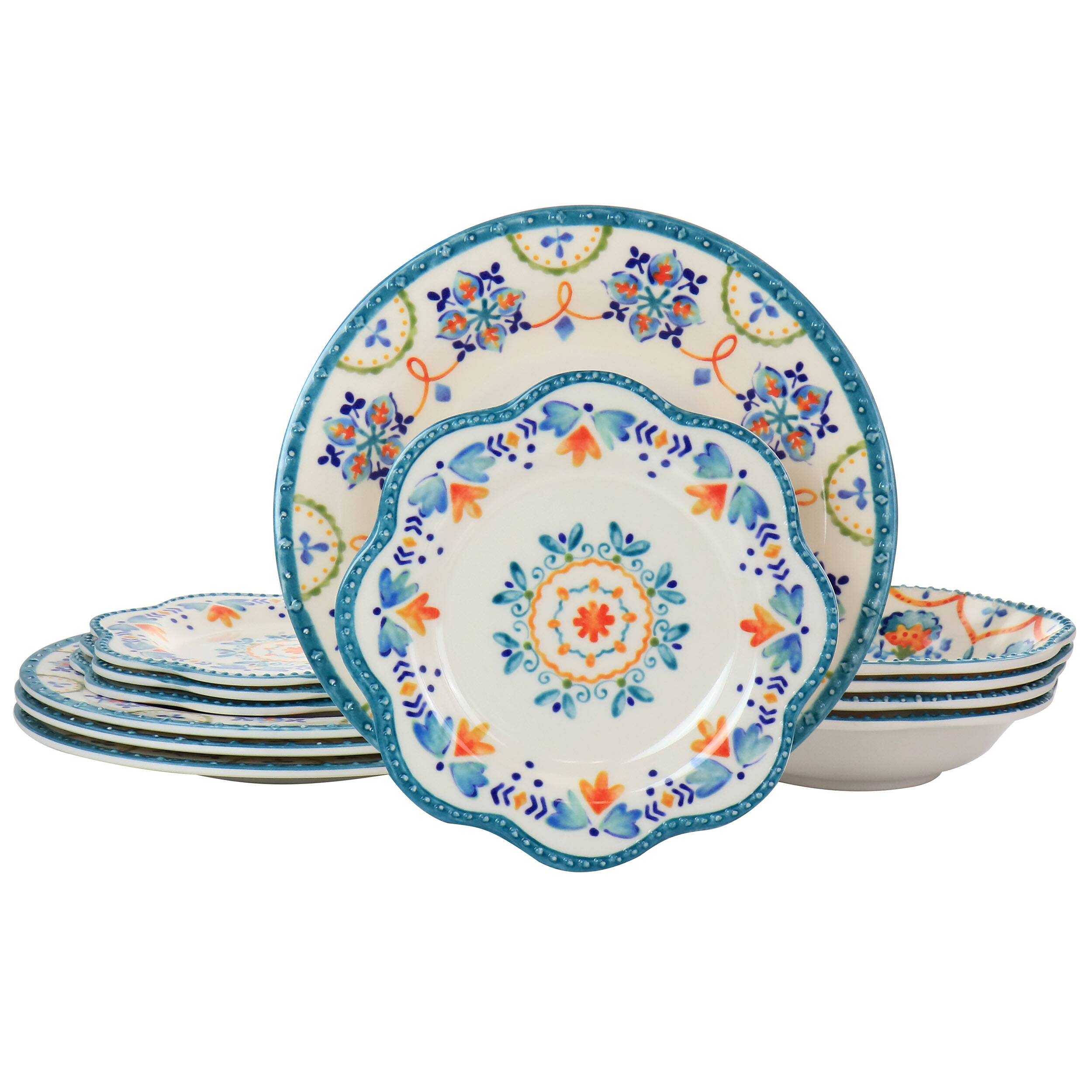Front. Gibson - Gibson Home 12 Piece Tamara Melamine Dinnerware Set in White and Floral - White with Multi Colored Floral.