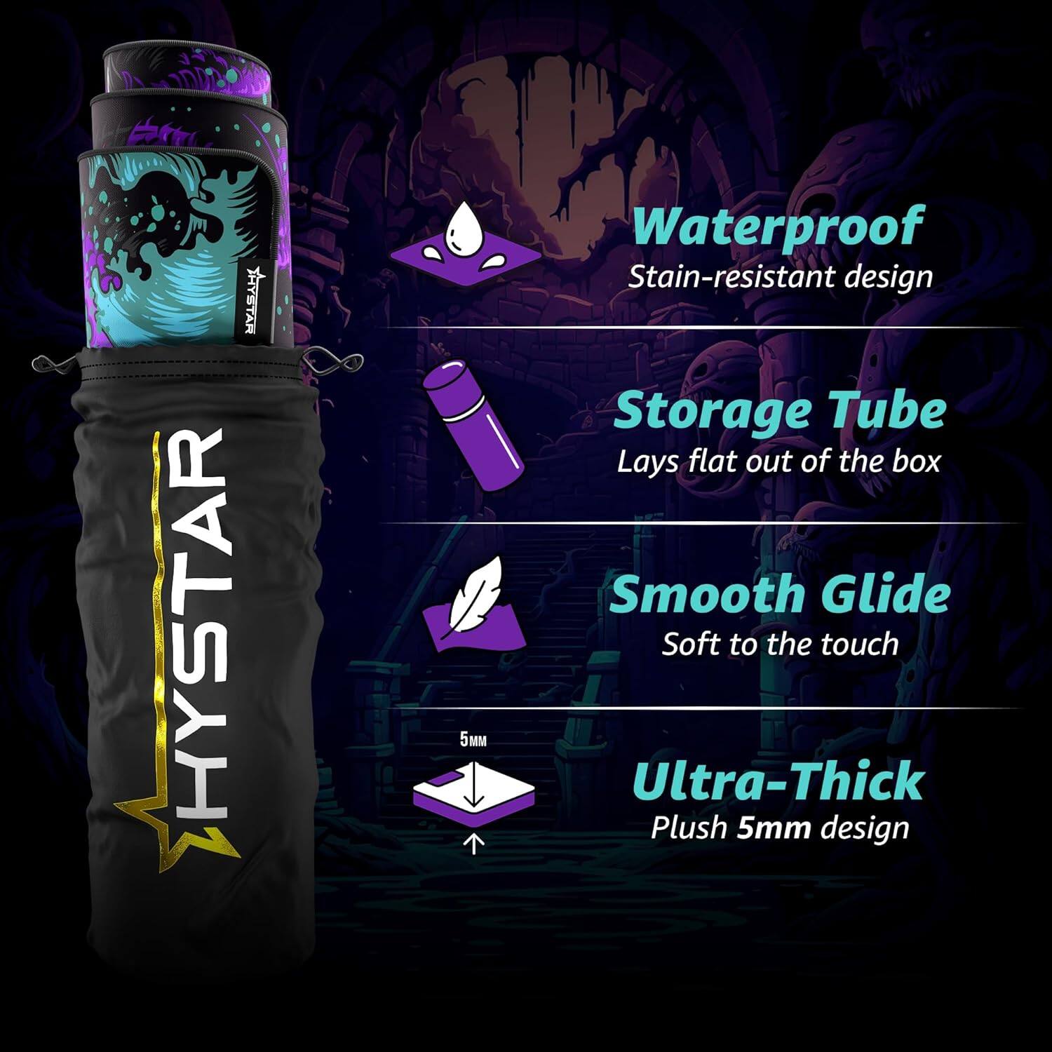 He ATEYH HYSTAR 5M Waterproof Stain-resistant design Storage Tube Lays flat out of the box Smooth Glide Soft to the touch Ultra-Thick Plush 5mm design
