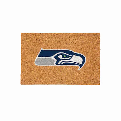 Front. Evergreen Enterprises - Seattle Seahawks 24" x 36" Outdoor Team Logo Coir Mat - Brown.