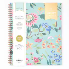 Blue Sky - Day Designer 2027 Monthly Planner 8"x10", Climbing Floral Mint