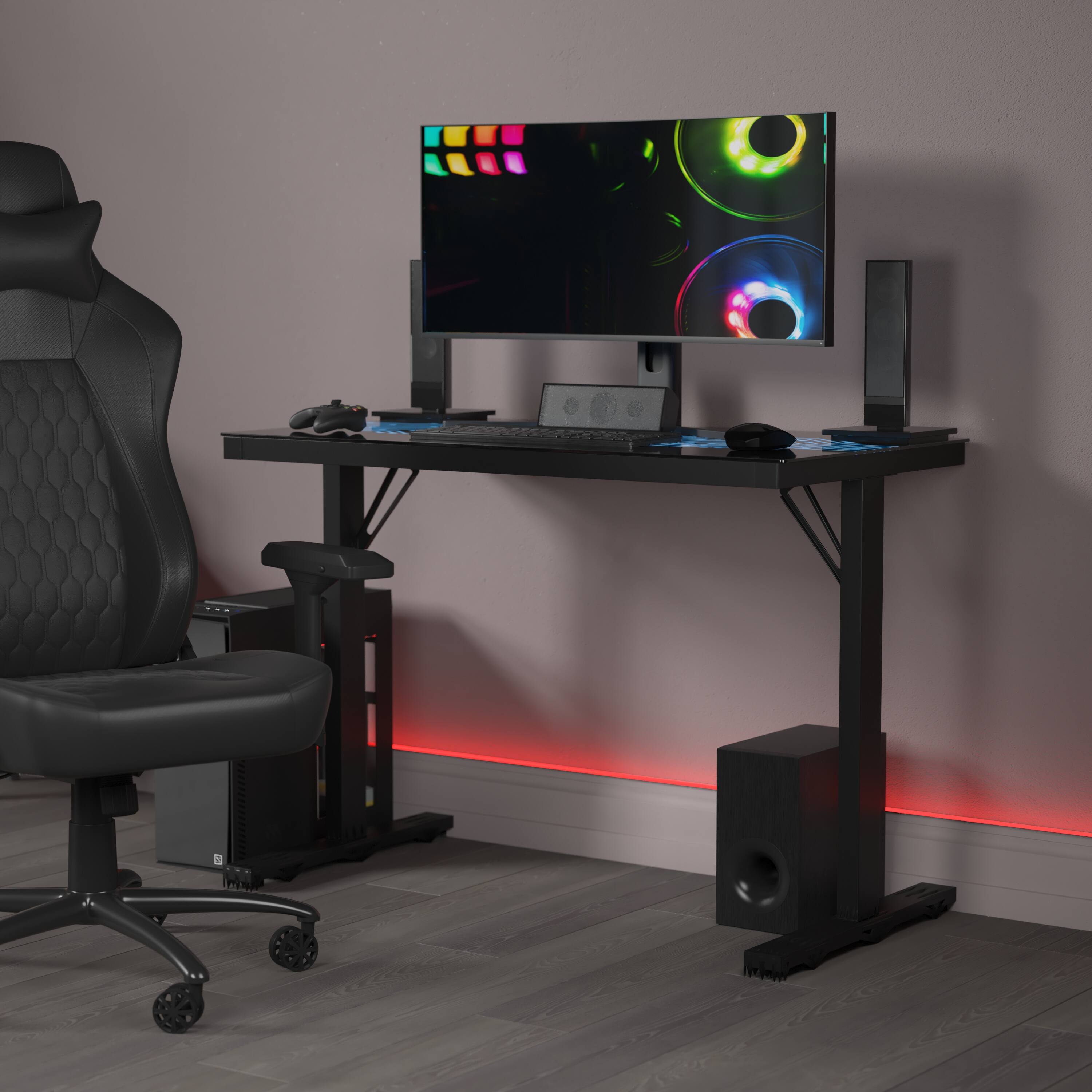 Alt View 1. Emma + Oliver - Circuit Board Inspired Color Changing LED Gaming Desk with Wired Remote - Black.