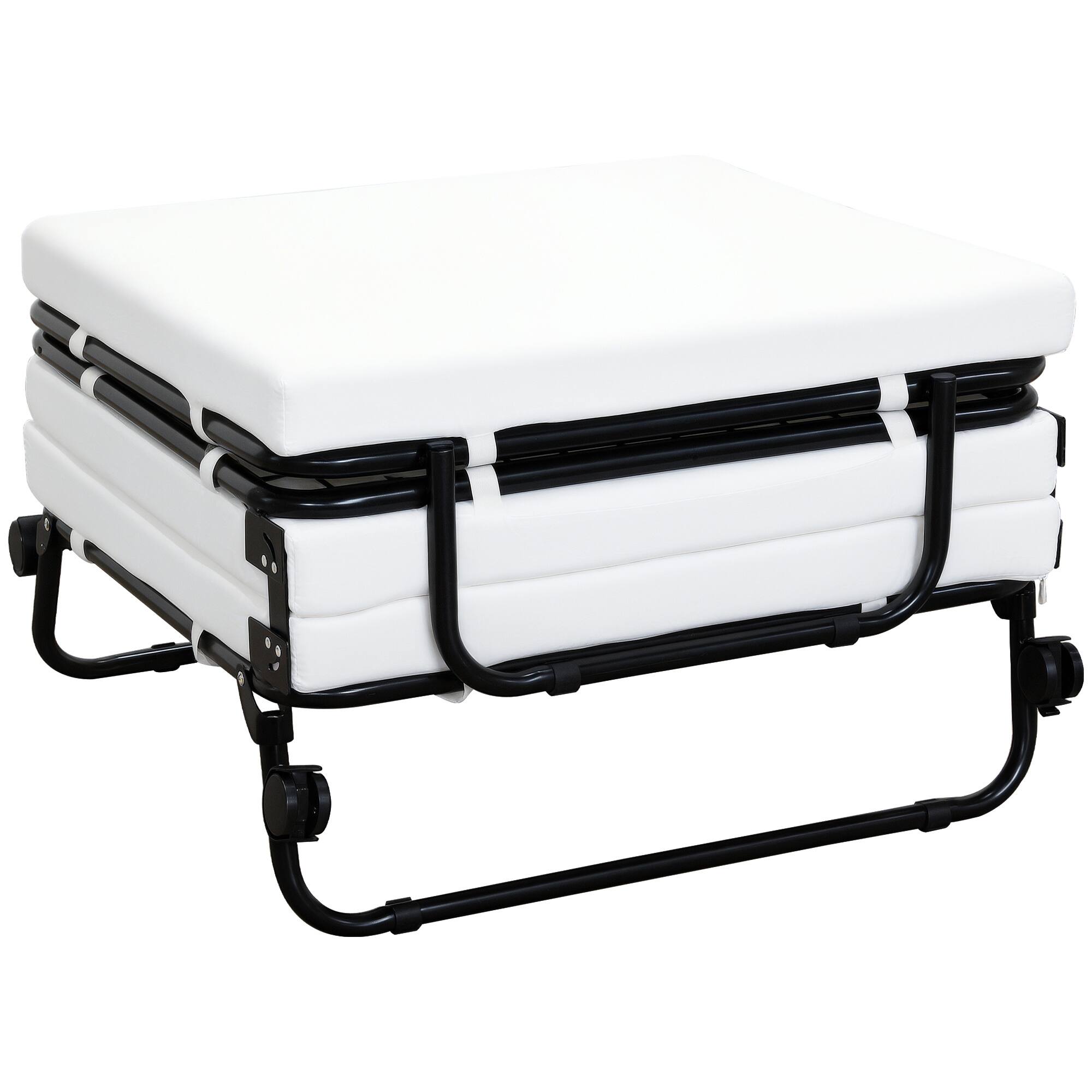 Front. Homcom - Portable Folding Guest Bed w/ Wheels & Mattress - Beige.