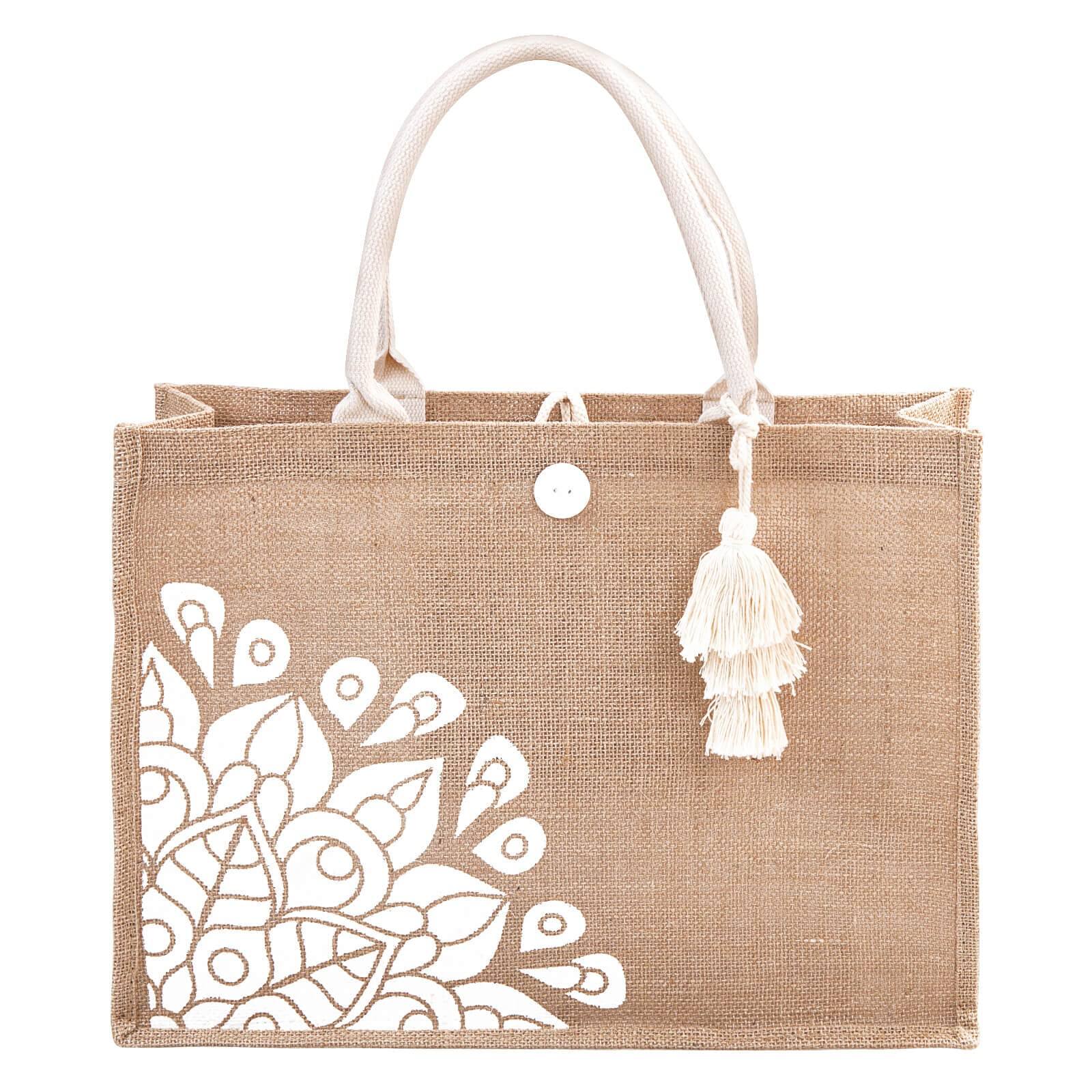 Front. DORLUKFU - Beach Bag for Women, Straw Beach Tote Bag with Pocket Tassel Handle Waterproof Lining, for Summer Vacation Pool Gift - White Tassel.