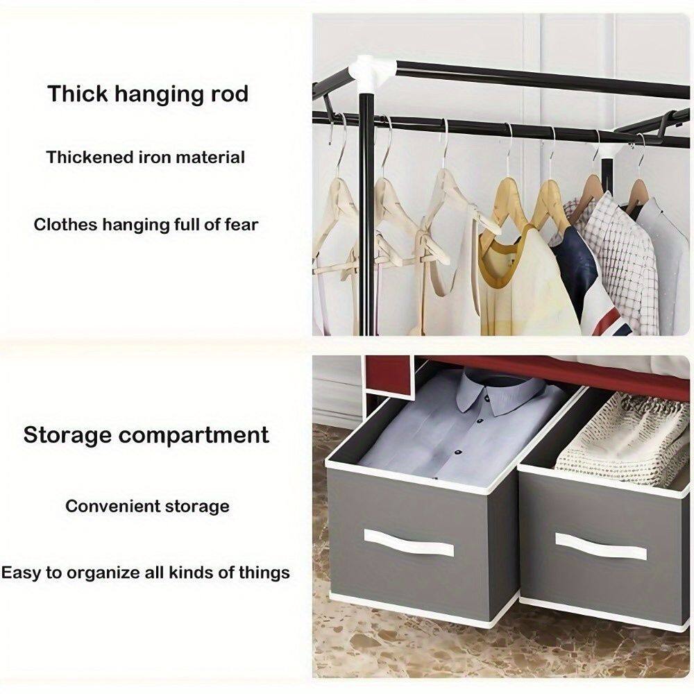 Thick hanging rod  
Thickened iron material  
Clothes hanging full of fear  

Storage compartment  
Convenient storage  
Easy to organize all kinds of things