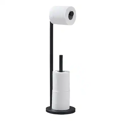 Front. Dazzed Corner - Free Standing Black Toilet Roll Holder,Modern Tissue Roll Holder - Black.