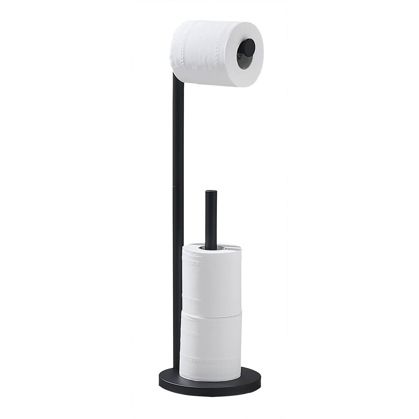 Front. Dazzed Corner - Free Standing Black Toilet Roll Holder,Modern Tissue Roll Holder - Black.