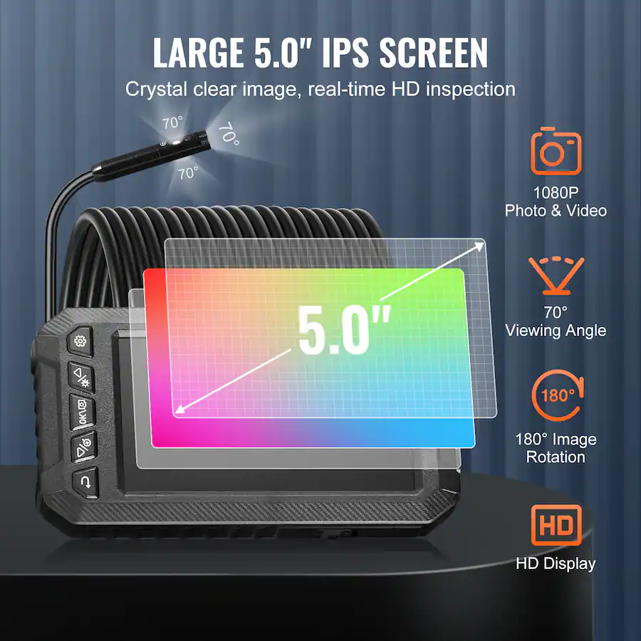 VEVOR Endoscope Camera with Light, Triple Lens Borescope with 49.2FT ...