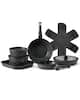 Front. VEVOR - 17 Piece Pots and Pans Set, Granite Nonstick Detachable Handle Cookware, Space Saving Induction Cookwares - Black.