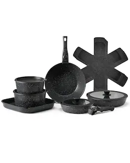 VEVOR - 17 Piece Pots and Pans Set, Granite Nonstick Detachable Handle Cookware, Space Saving Induction Cookwares - Black
