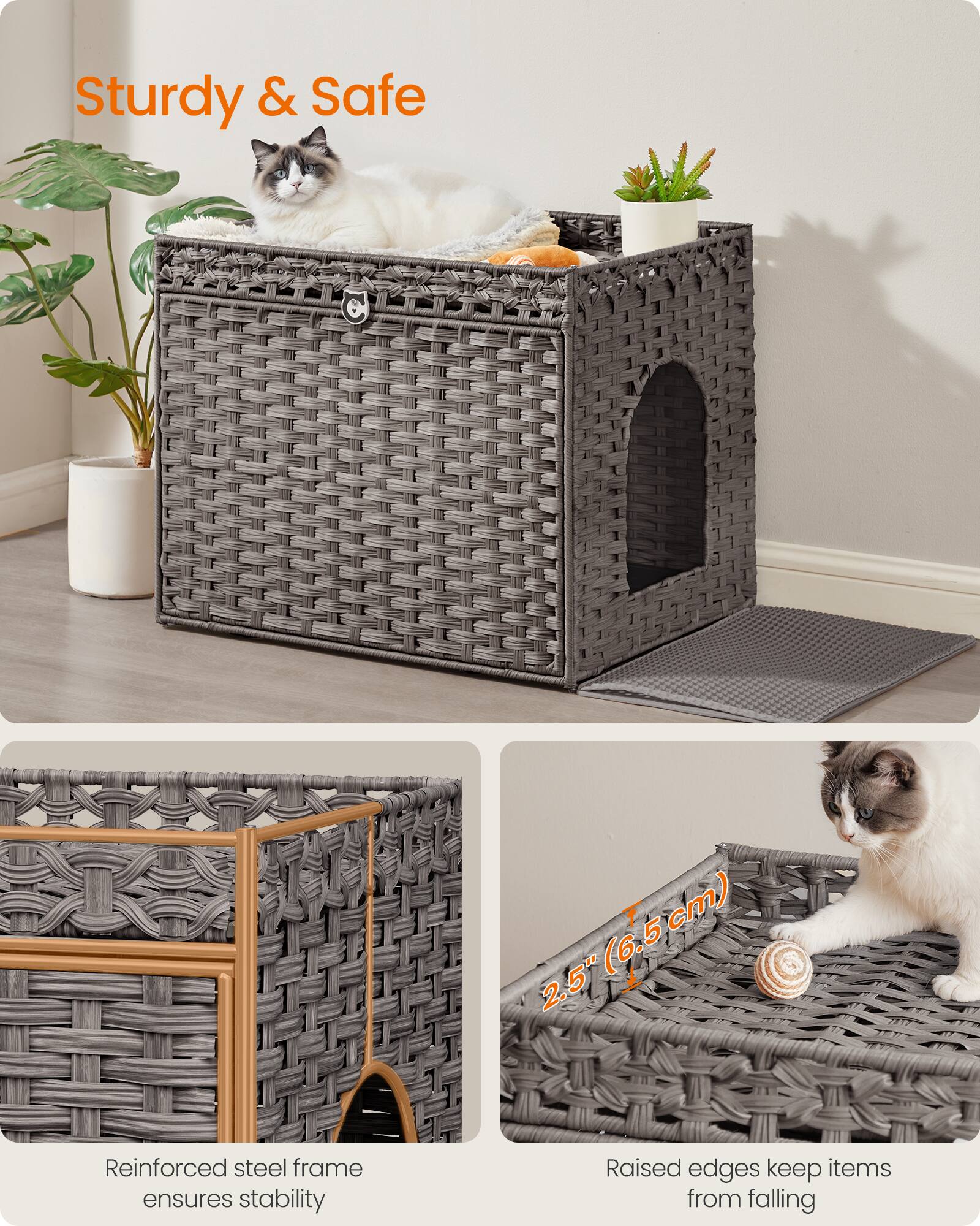 Sturdy & Safe

(6.5cm) cm) (6. 2.5"

Reinforced steel frame ensures stability

Raised edges keep items from falling