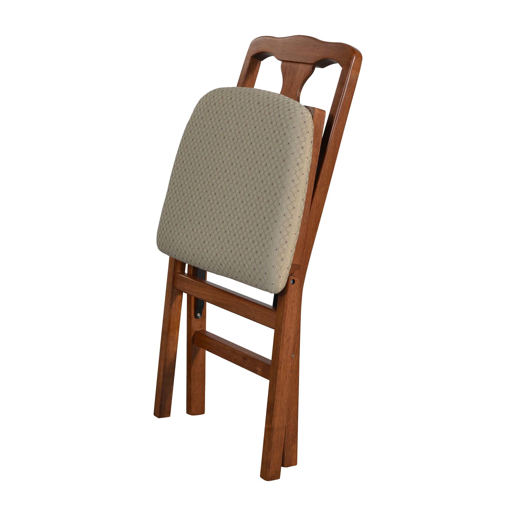 Left. Stakmore - Stakmore Queen Anne Folding Chair, Cherry Frame with Blush Fabric - Brown.