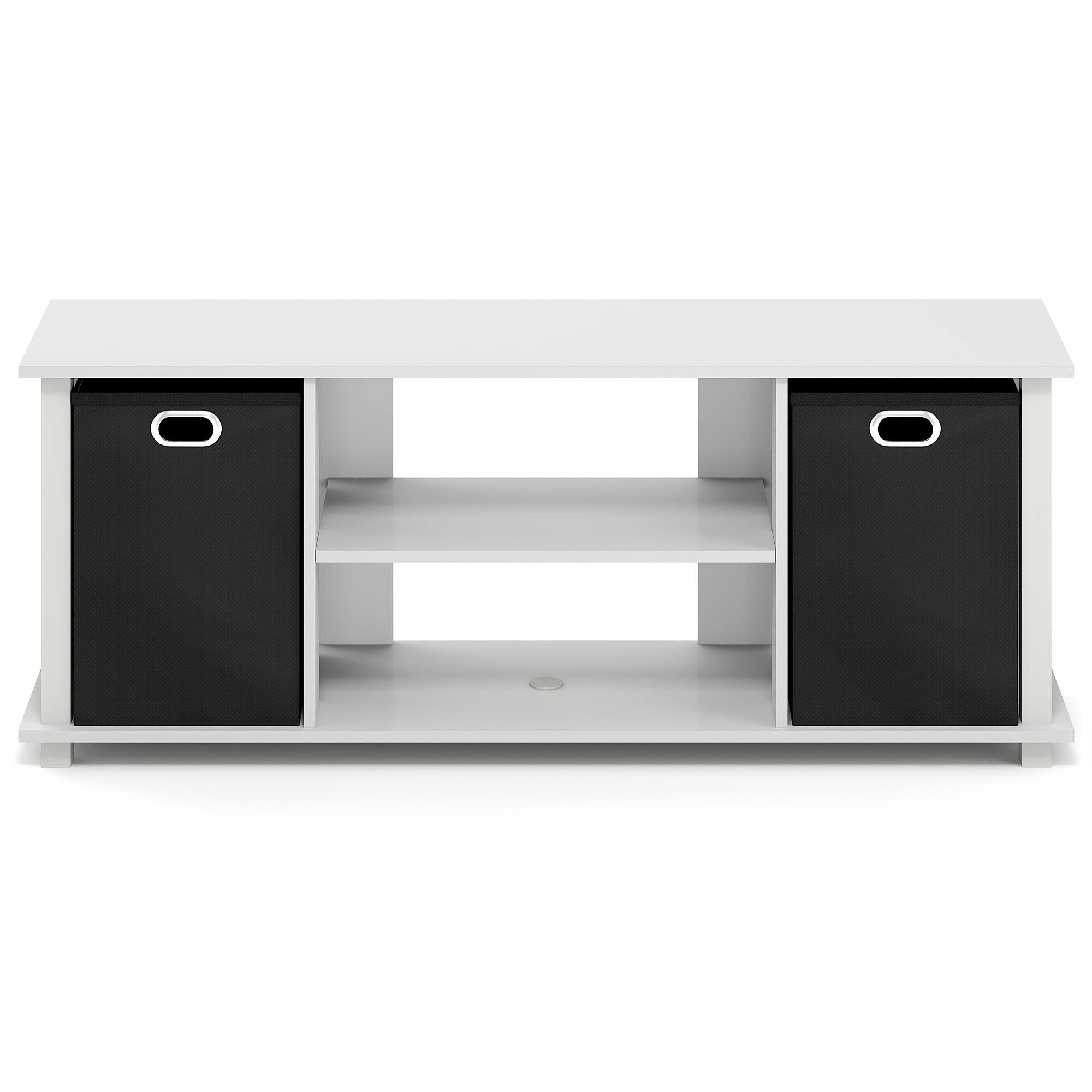 Alt View 6. Furinno - ECON TV Stand, 3-Tier Rectangular Entertainment Center with Open Back and Storage Bins for TV up to 46 Inch, TV Console - White/White/Black.