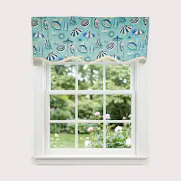 RLF Home - 100% Cotton Umbrellas Provance With Ivory Lining Rod Pocket Window Valance 50" x 17" - Blue