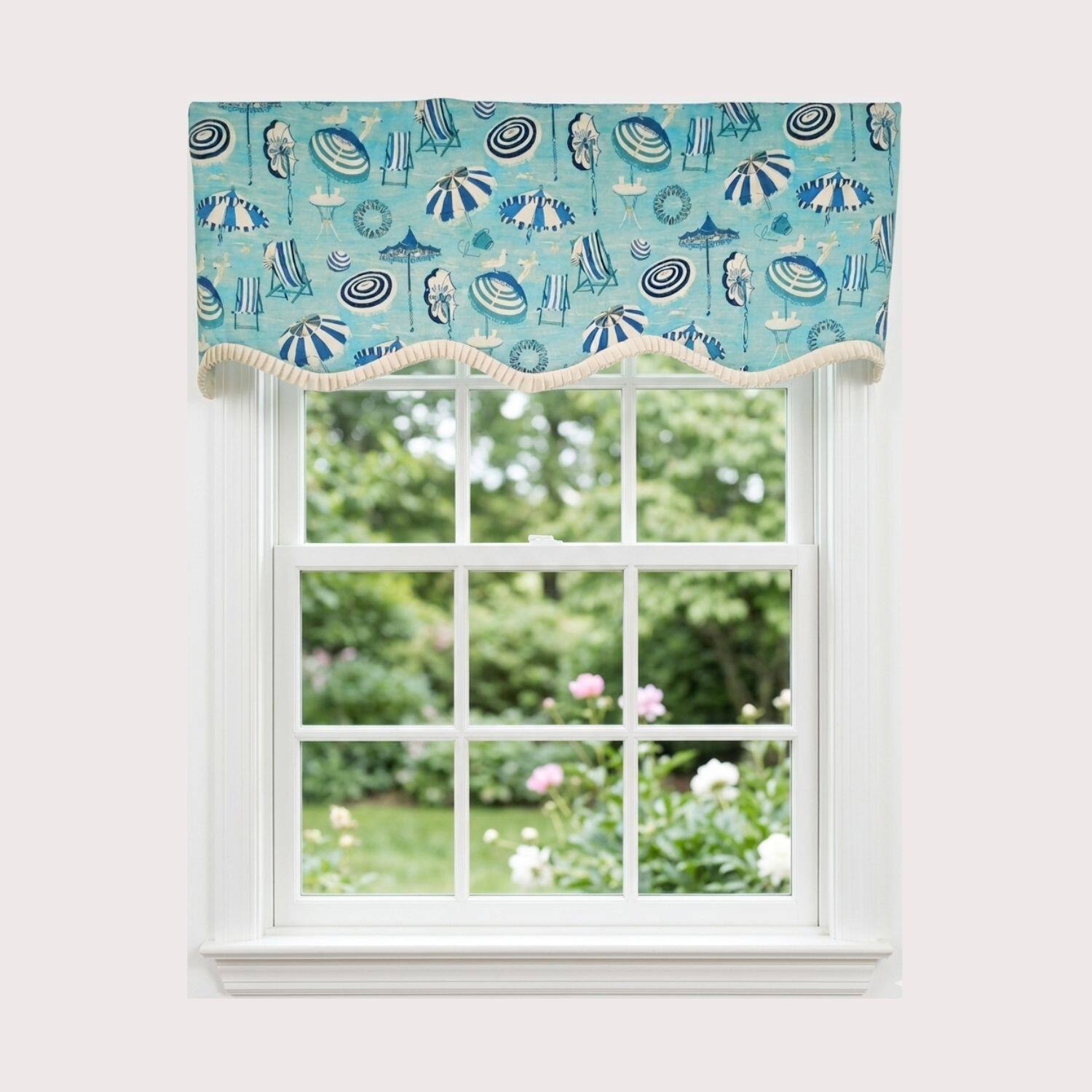Front. RLF Home - RLF Home 100% Cotton Umbrellas Provance With Ivory Lining Rod Pocket Window Valance 50" x 17" Blue - Blue.