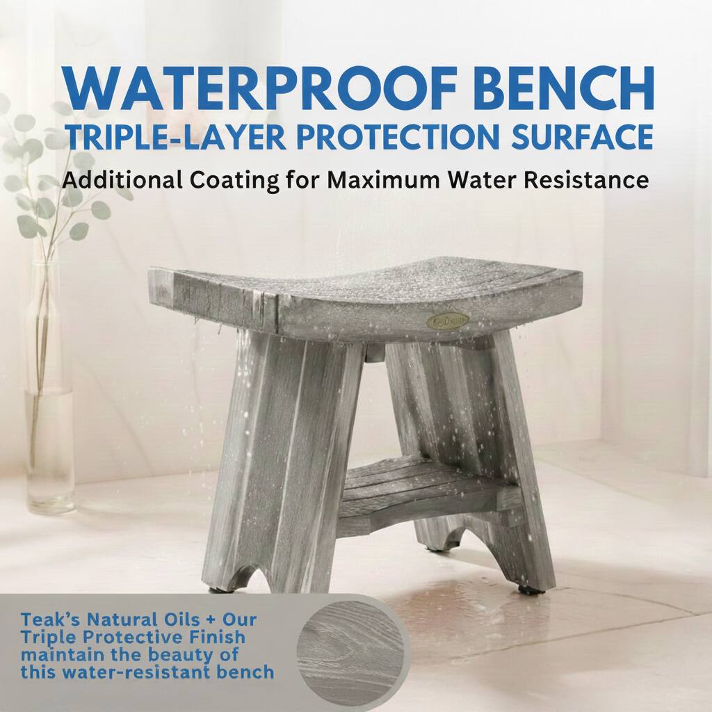 WATERPROOF BENCH  
TRIPLE-LAYER PROTECTION SURFACE  
Additional Coating for Maximum Water Resistance  

Teak's Natural Oils + Our Triple Protective Finish maintain the beauty of this water-resistant bench