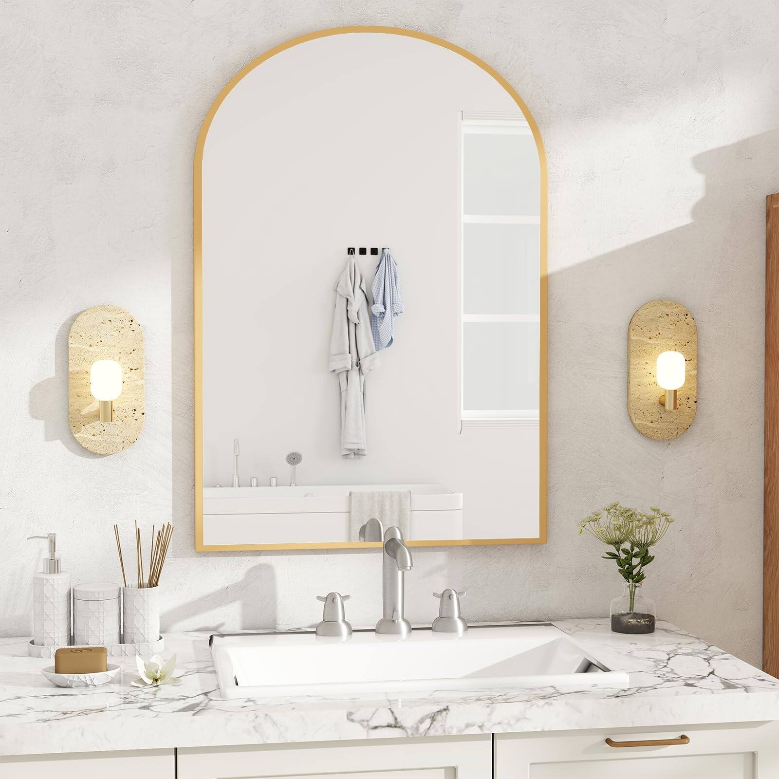 Gold 38"L x 27"W Arched Bathroom Mirror
