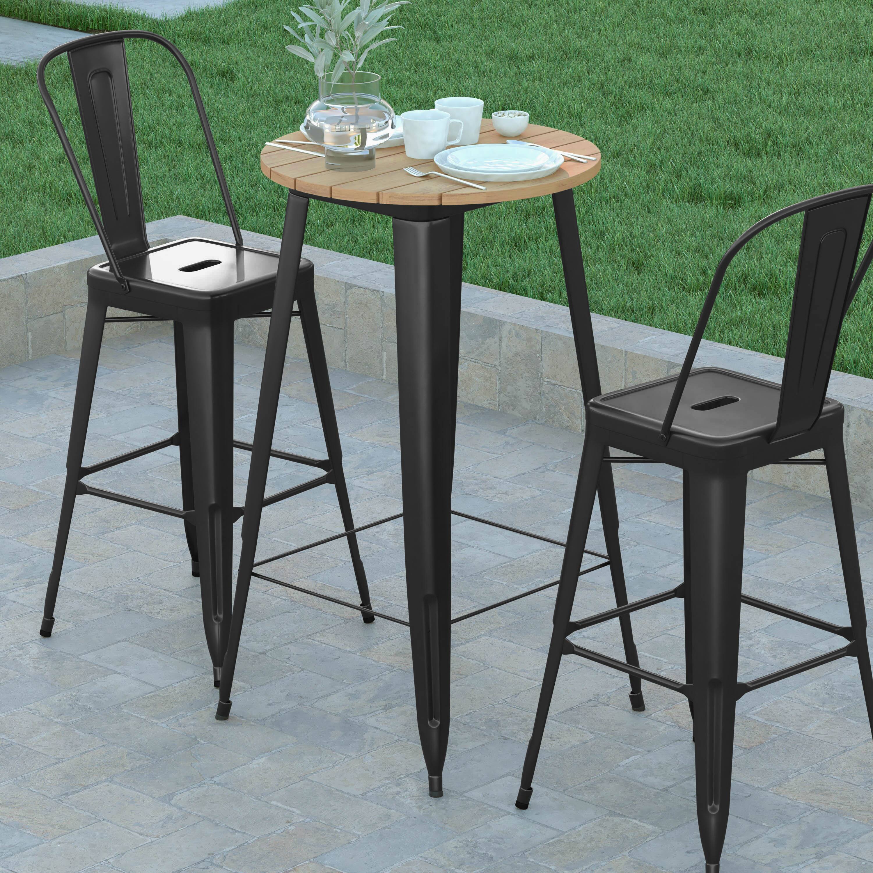 Alt View 3. Emma + Oliver - Drew Indoor/Outdoor Bar Top Table, 23.75" Round All Weather Poly Resin Top with Steel base - Brown Top/Black Frame.