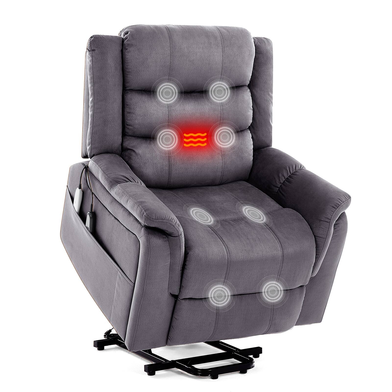 Angle. Bestier - Elderly Recliner with 8-Point Massage & Lumbar Heating, 350lbs Capacity, Lift Assist Function - Grey.