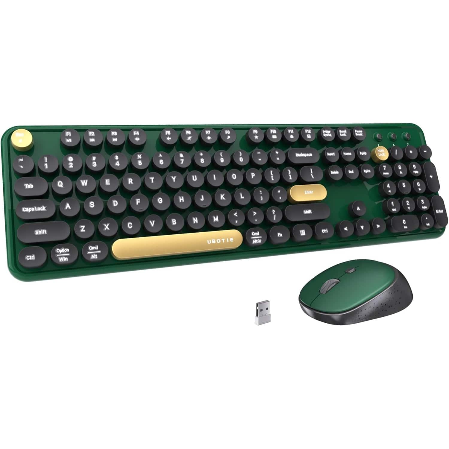 PARKER SLATER - Colorful wireless keyboard and mouse with full-size typewriter keys, 2.4GHz connection, wrist rest, and desi - Black Green