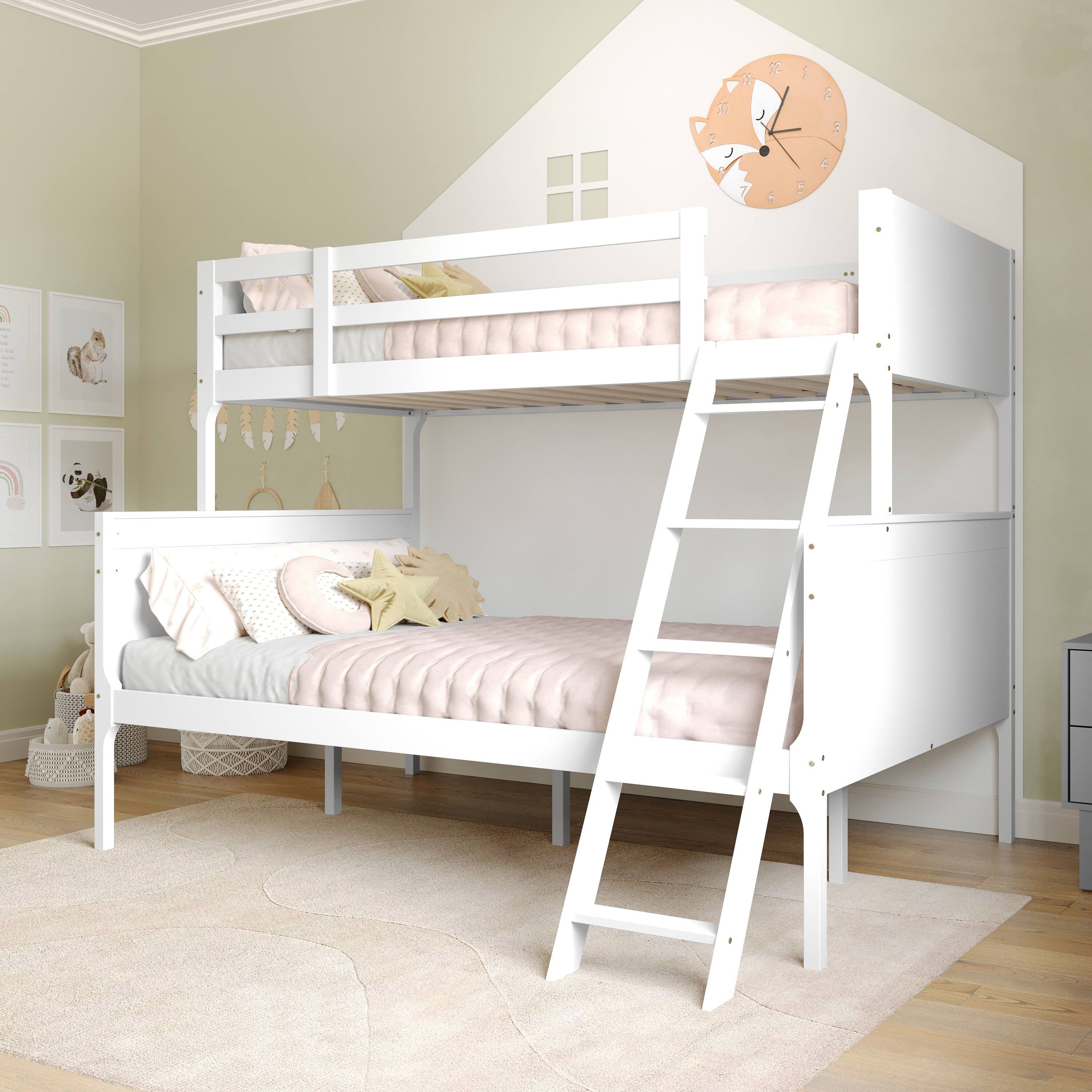 Alt View 3. Flash Furniture - Dallas Bunk Bed Twin Over Full, Convertible Slatted Solid Wood Bunk Bed Frame with Ladder for Kids, No Box Spring Needed - White.