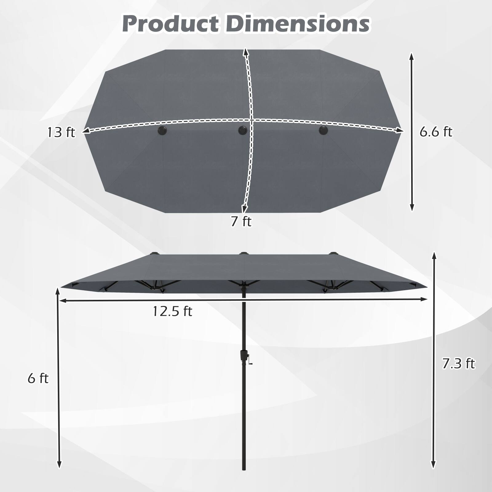 Product Dimensions 13 ft, 6.6 ft, 7 ft, 12.5 ft, 6 ft, 7.3 ft