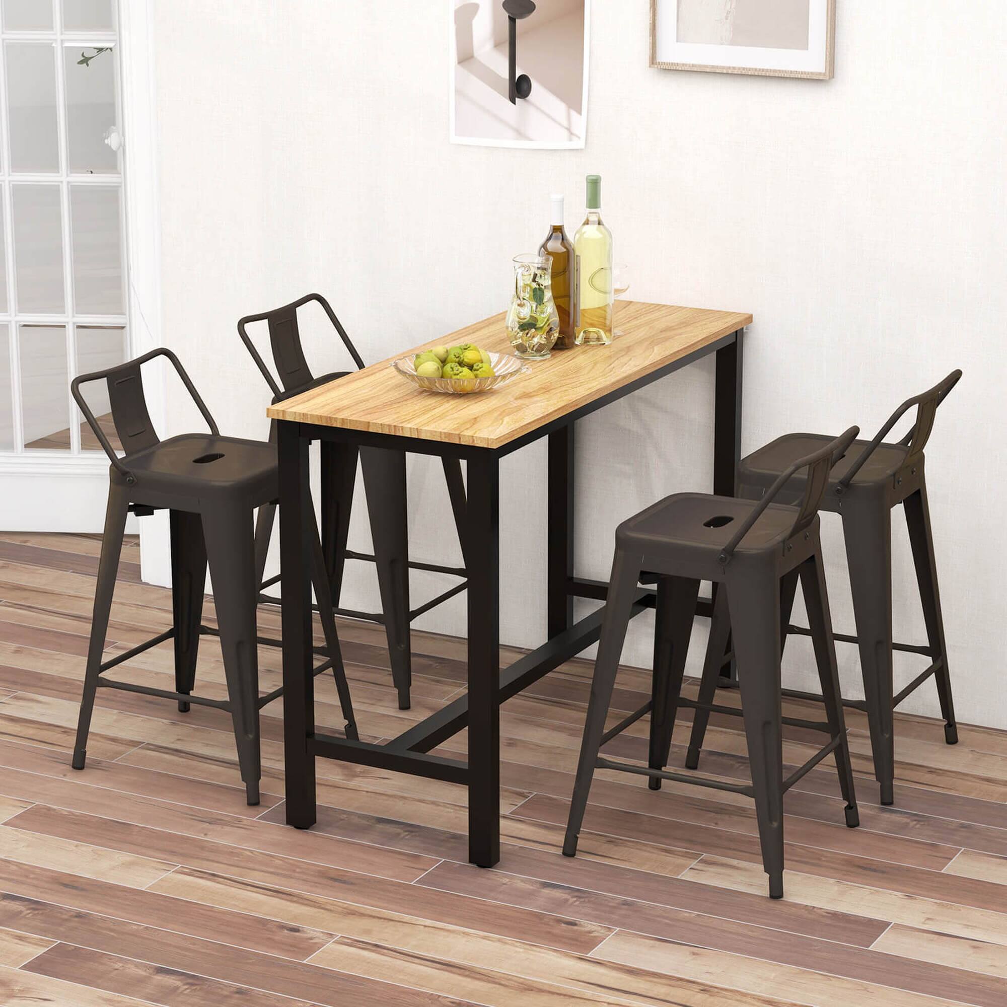 Alt View 3. Costway - Costway Set of 4 Low Metal Counter Stool 24" Seat Height Bar Stools Removable Backrest - Gun.
