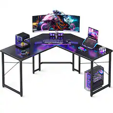 Front. AODK - 51" L Shaped Gaming Desk,Corner Gaming Table with Carbon Fiber Surface,Computer Desk for Home Office and Small Space - Carbon Fiber Surface, Black.
