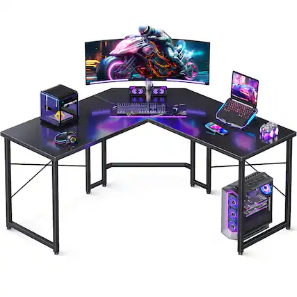 Front. AODK - 51" L Shaped Gaming Desk,Corner Gaming Table with Carbon Fiber Surface,Computer Desk for Home Office and Small Space - Carbon Fiber Surface, Black.