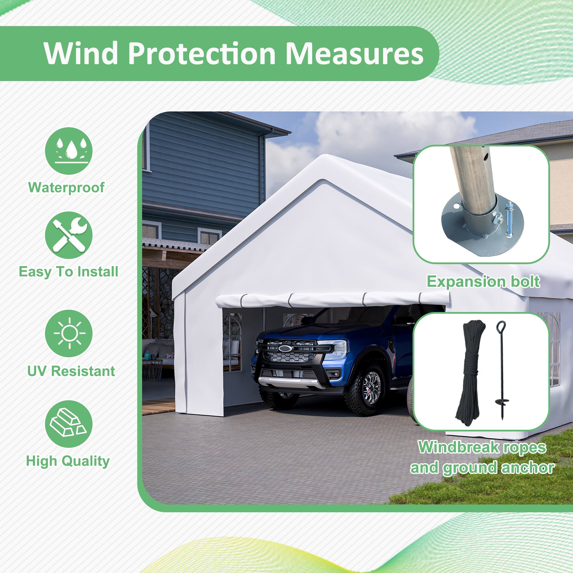 Wind Protection Measures

- Waterproof
- Easy To Install
- UV Resistant
- High Quality

Expansion bolt

Windbreak ropes and ground anchor