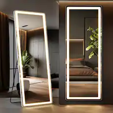 Front. Anysun - 26" x 71" LED Floor Standing Mirror - 3-Color Lighting, Right-Angle Design, Wall Mountable Option.