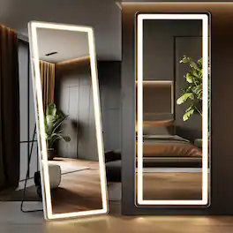 PexFix - Full Length LED Mirror with Touch Control, 3 Light Colors & Shatterproof Nano Glass for Bedroom & Living Room - White