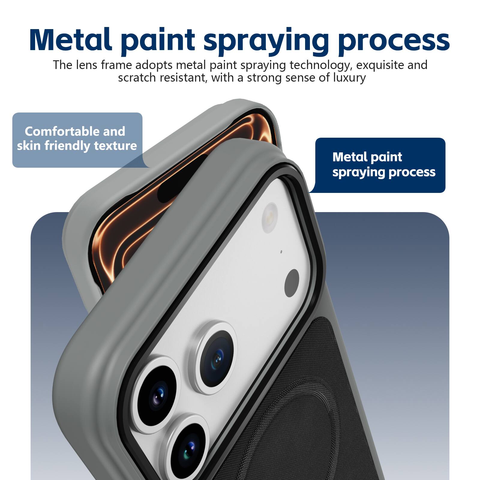 Metal paint spraying process

The lens frame adopts metal paint spraying technology, exquisite and scratch resistant, with a strong sense of luxury

Comfortable and skin friendly texture