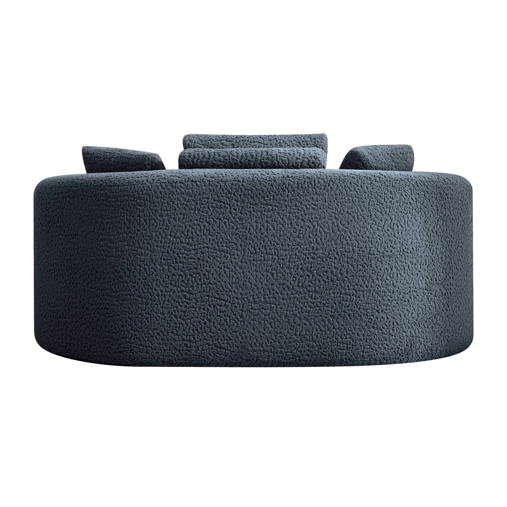 Back. Brick Attic - 65'' Luxury Modern Curved Sofa with 3 Pillows- Teddy Fabric Curved Back Couch for Small Living Rooms Apartments Office - Navy Blue.