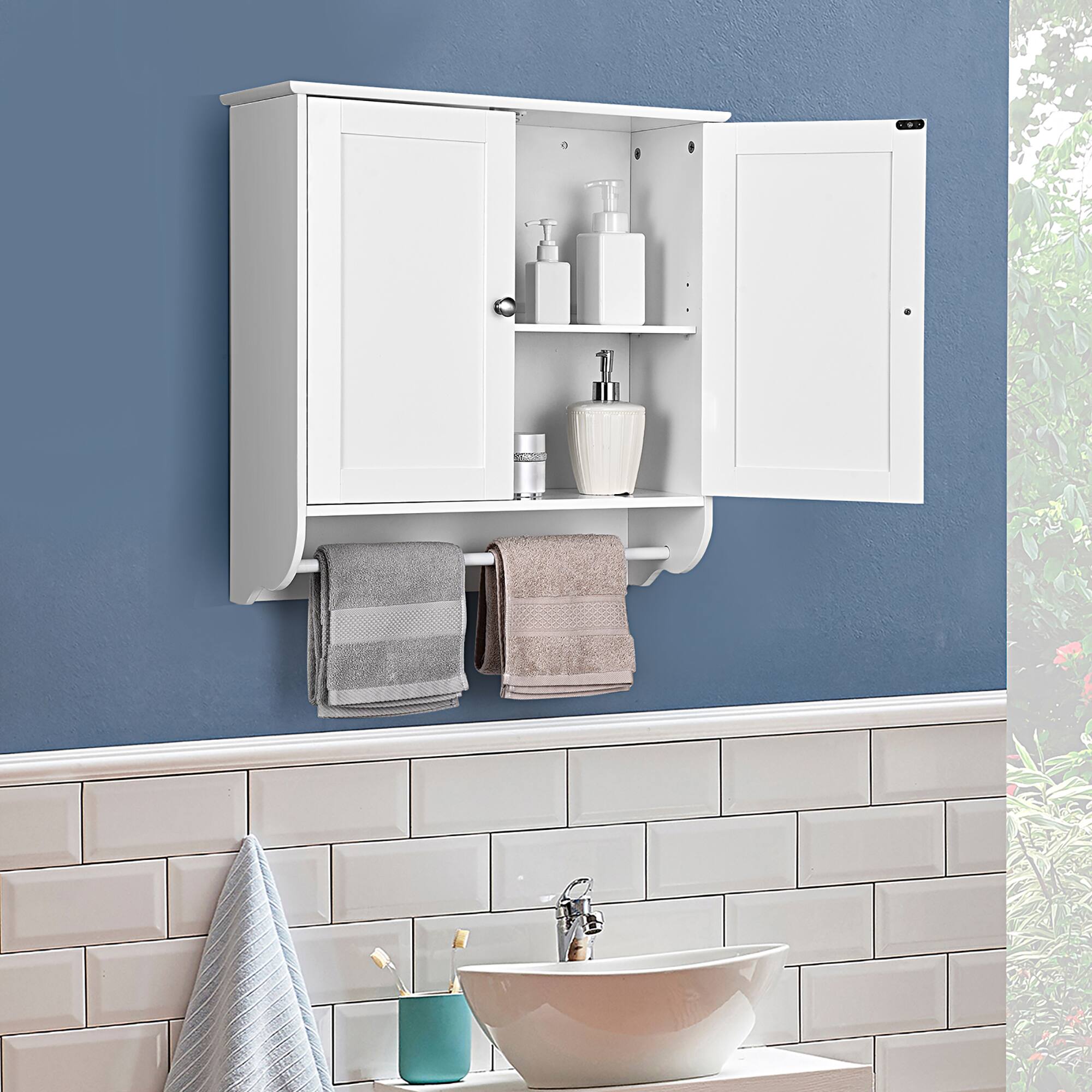 Alt View 9. Costway - Costway Wall Mounted Bathroom Medicine Cabinet Storage Cupboard w/ Towel Bar - White.