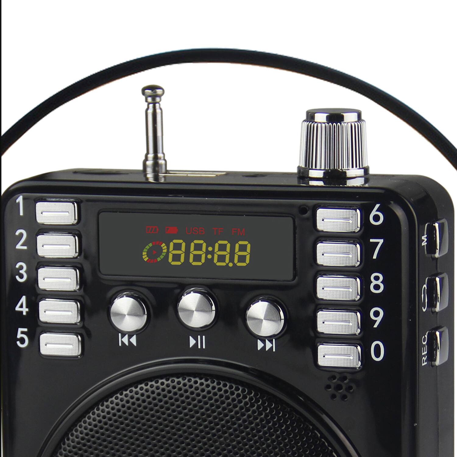 1 2 12345 3 4 5 W - USB TF FM 088:88 6 7 67890 8 9 0 M 0 REG

Corrected:
1 2 3 4 5 6 7 8 9 0
W - USB TF FM
088:88
REG