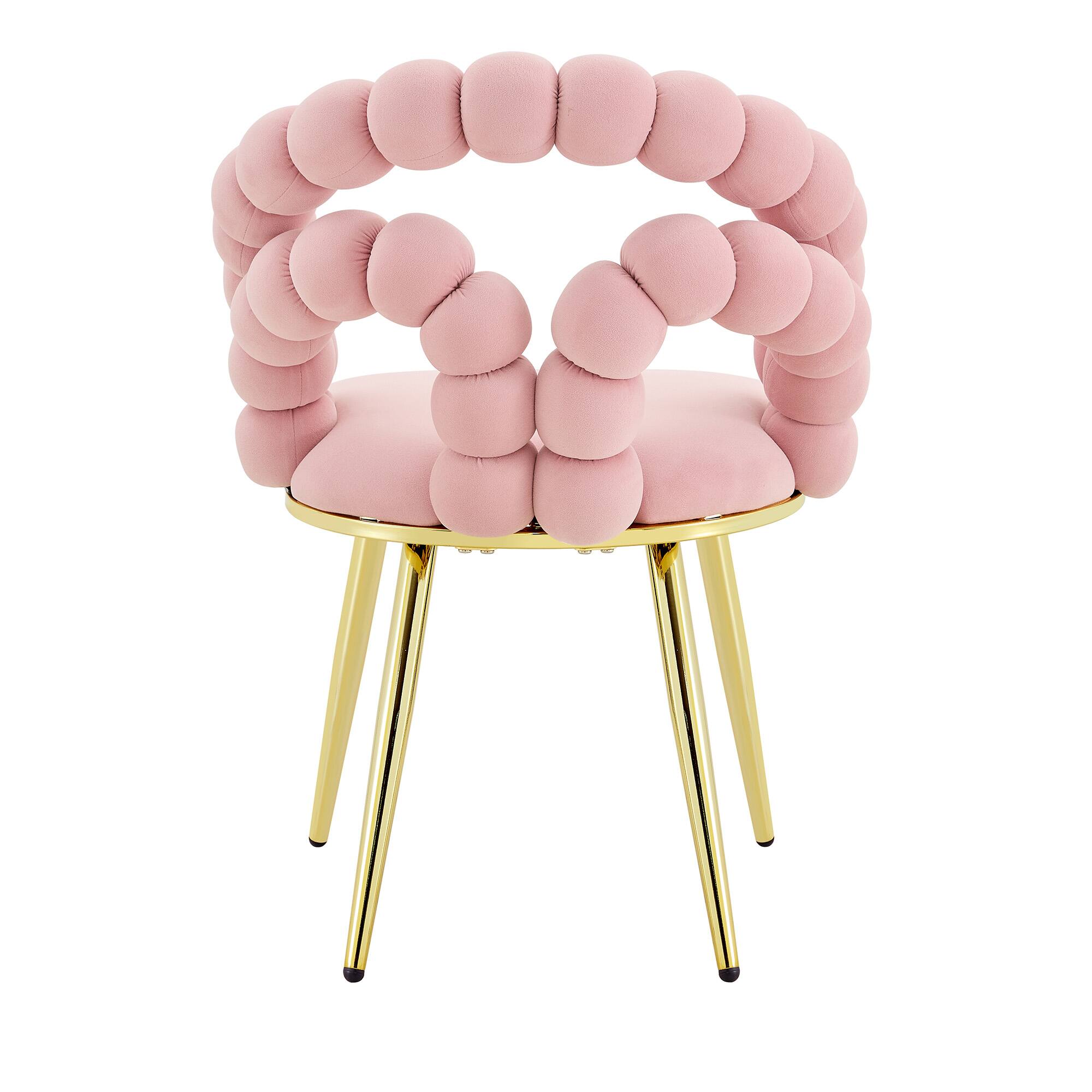 Alt View 10. Loheer - Loheer Velvet Dining Chair Set of 2, Pink Bubble Back Accent Chair with Gold Metal Legs, 1.92 ft Wide Vanity Chair - Gold,Pink.