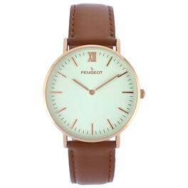 Peugeot - Men's 40mm Super Slim Leather Strap Watch - Rose Gold
